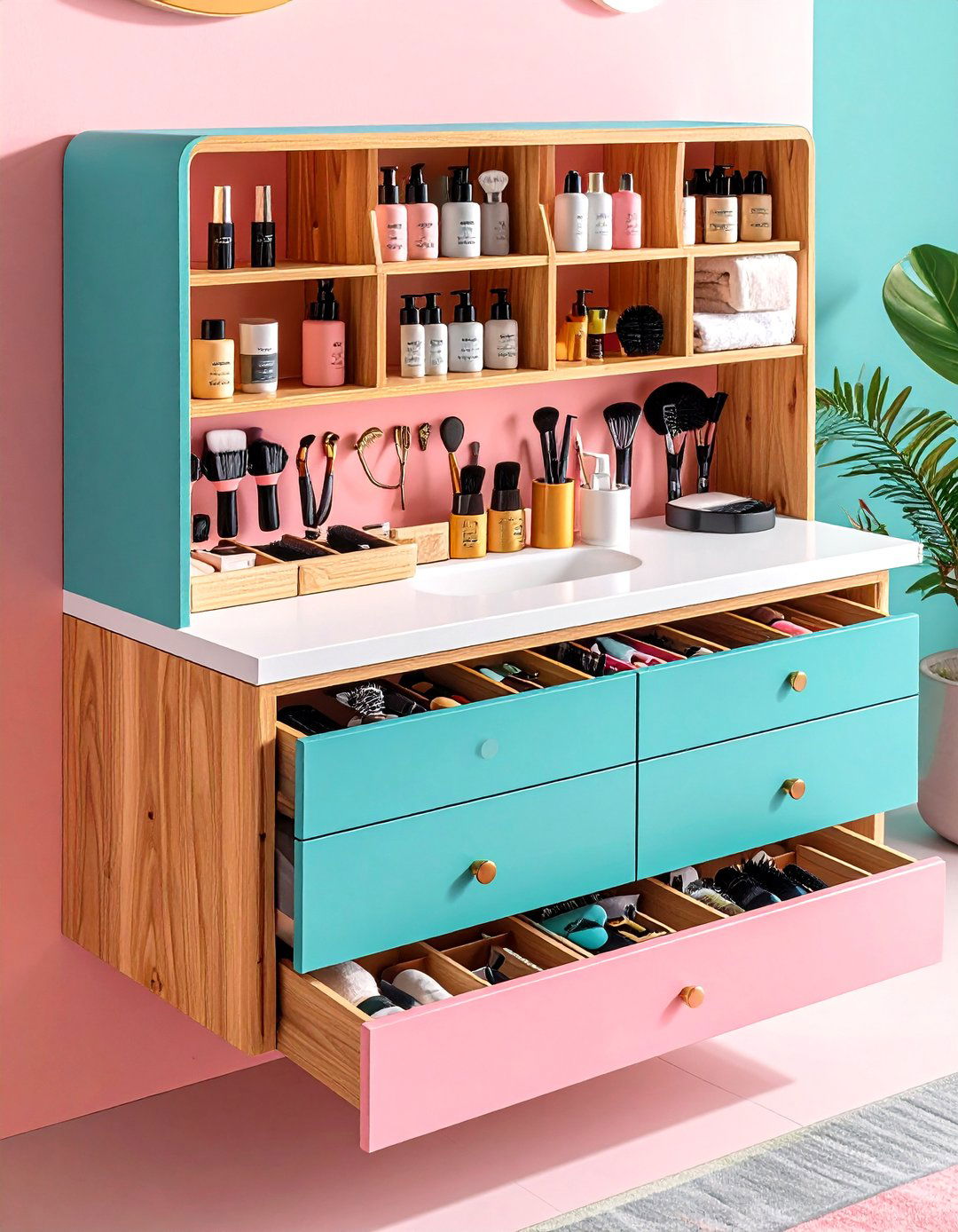 Floating Vanity with Hidden Power Outlets Tames Cords - 20 Floating Vanity Bathroom Ideas