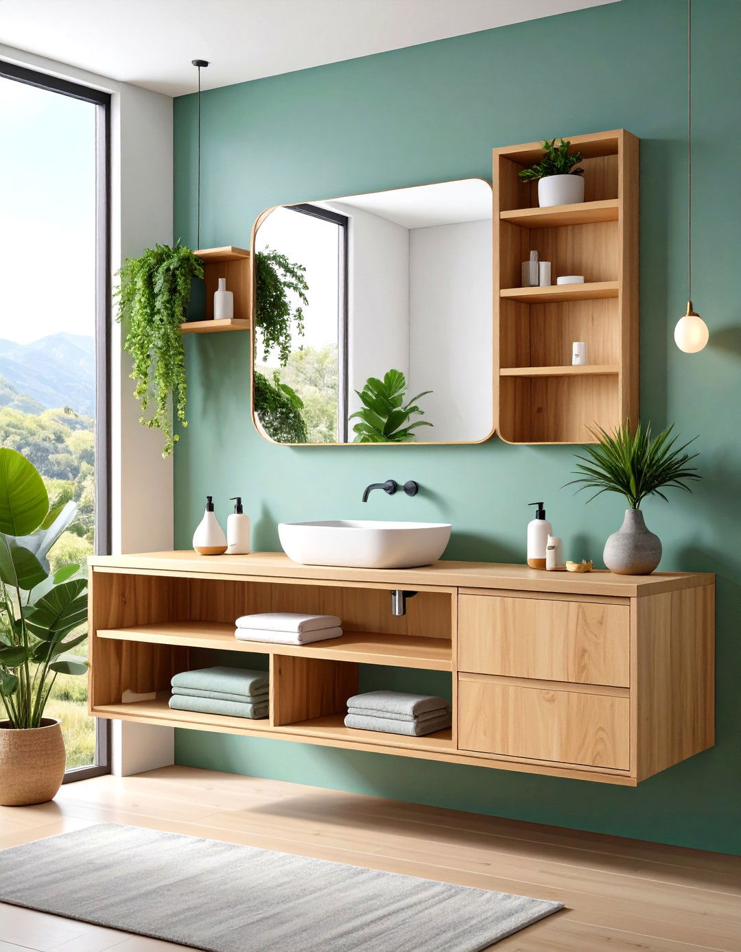 Floating Vanity with Open Shelving - 20 Small Bathroom Vanity Ideas