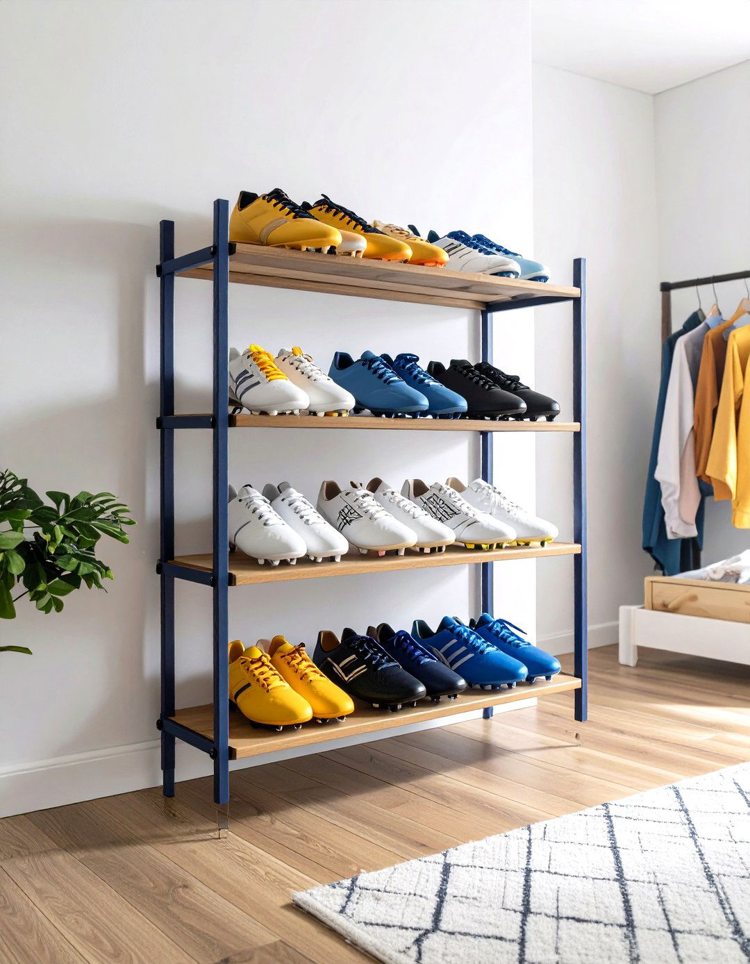 Floating Wall Mounted Cleat Rack - 20 Soccer Themed Bedroom Ideas