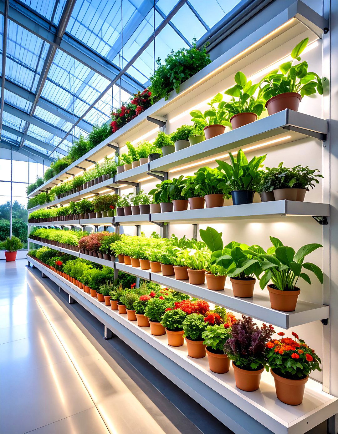 Floating Wall Mounted Greenhouse Shelving for Sleek Displays - 20 Greenhouse Shelving Ideas