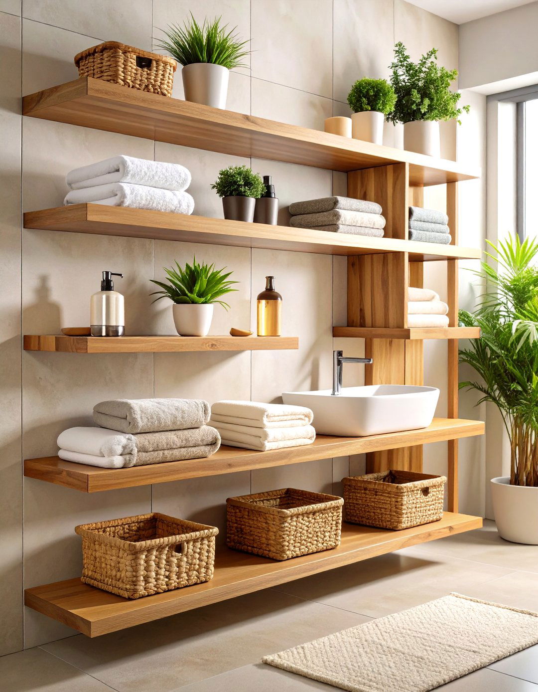 Floating Wall Mounted Towel Storage Shelves - 20 Towel Storage Ideas