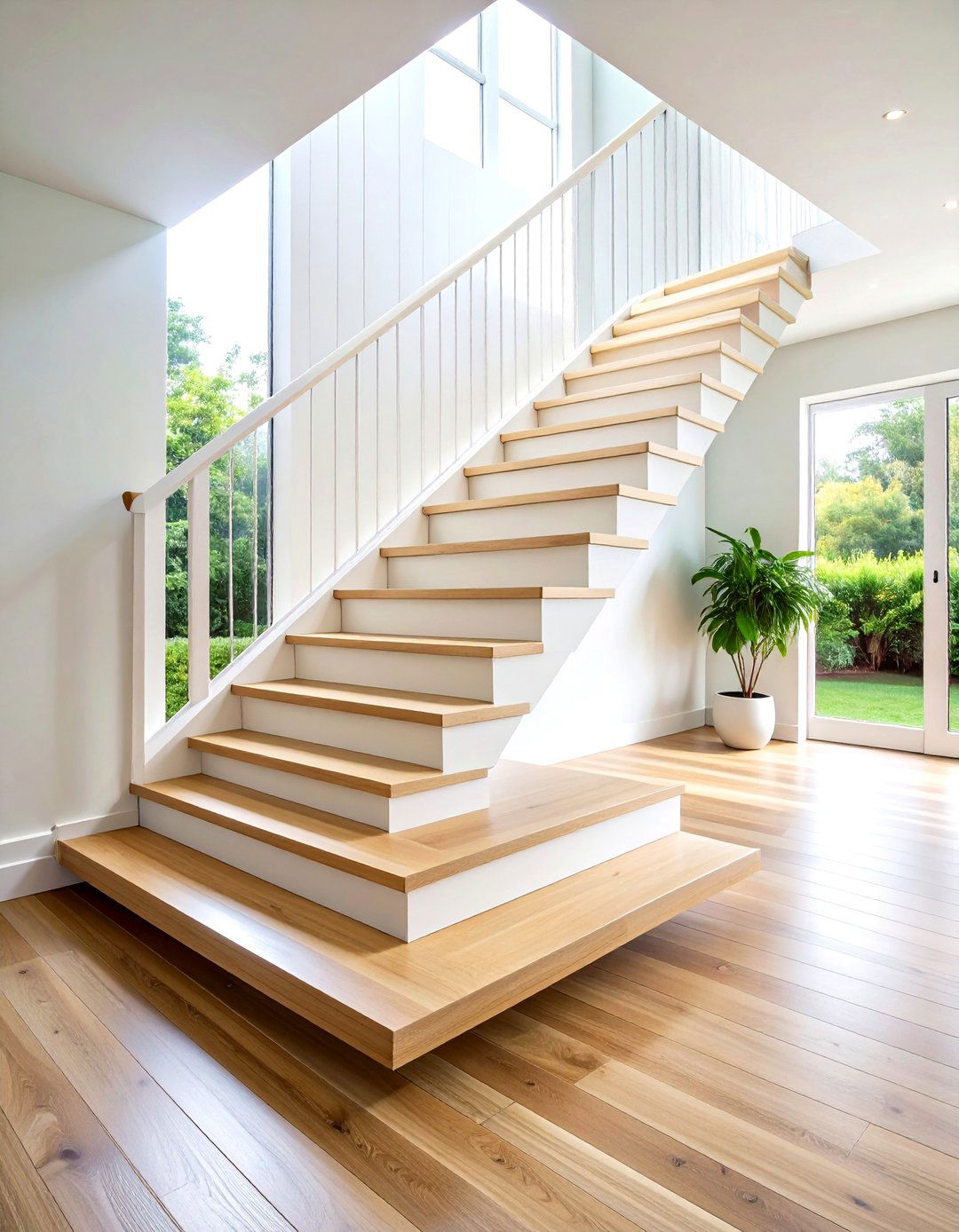 Floating White Oak Staircase with Hidden Supports - 20 White Oak Staircase Ideas