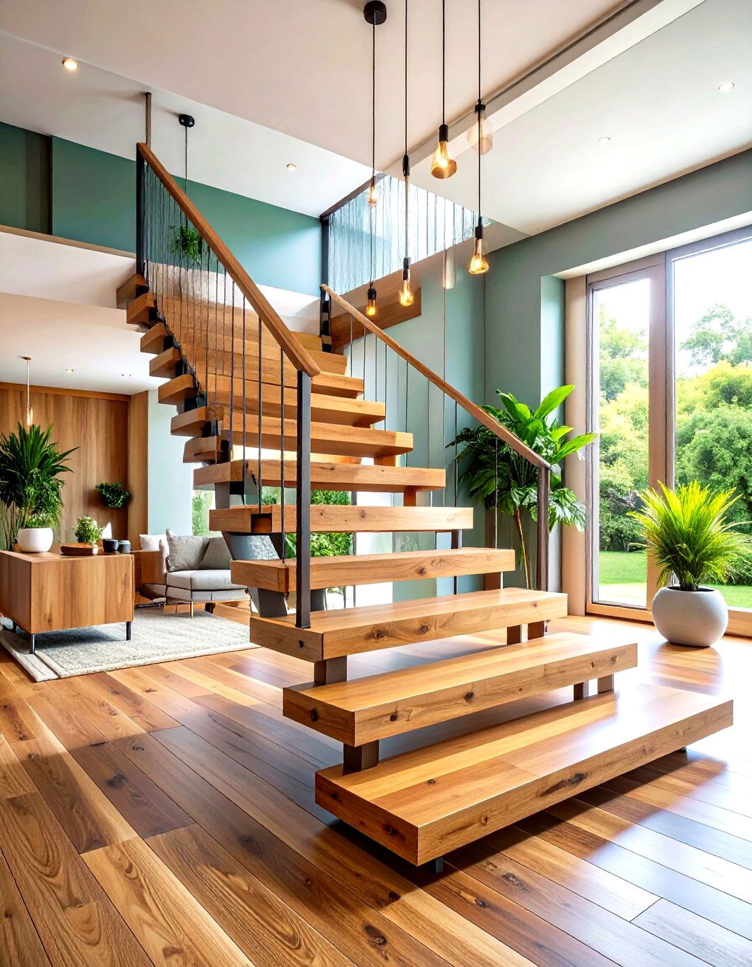 Floating Wooden Staircase with Steel Stringers - 20 Wooden Staircase Ideas