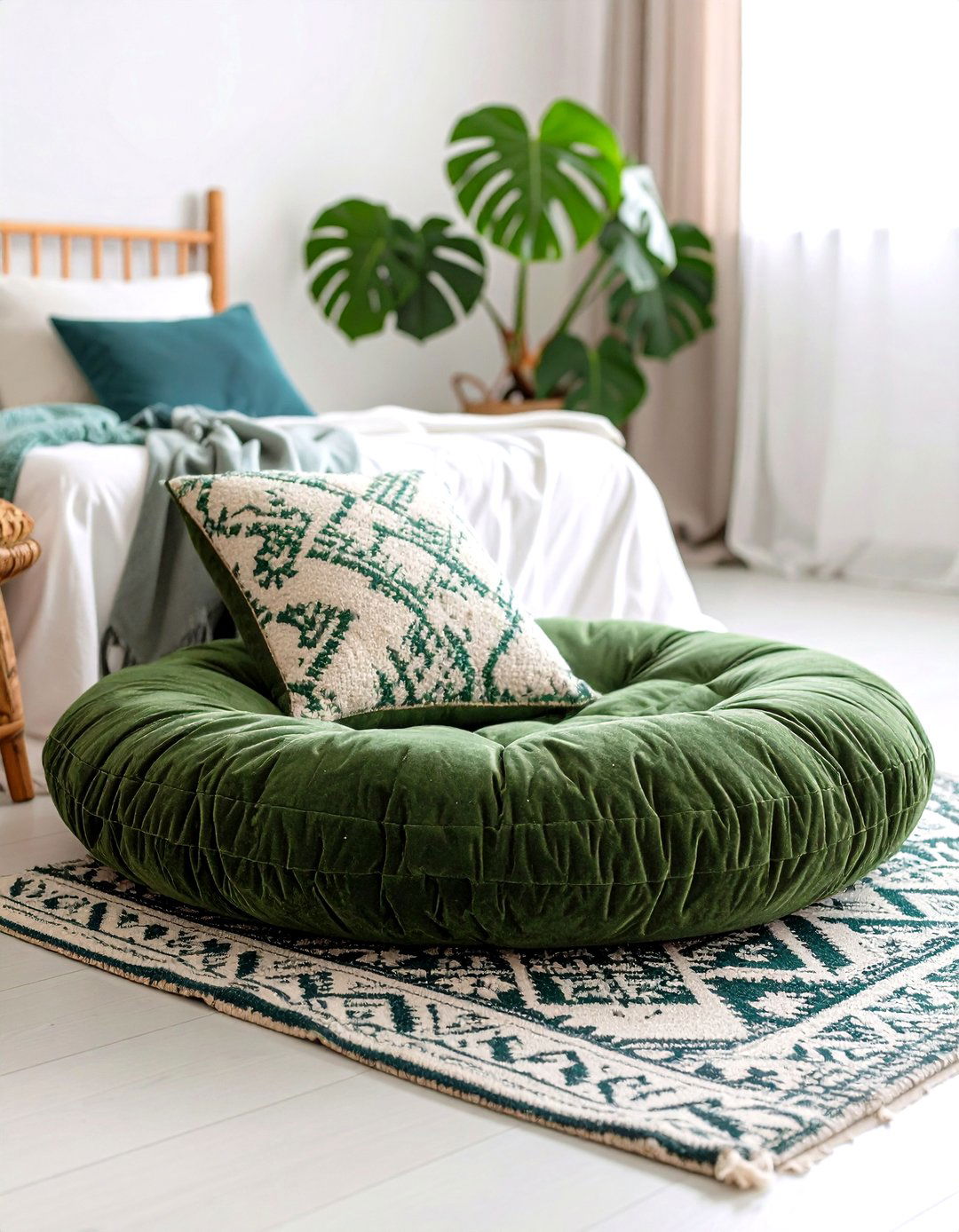 Floor Cushion Reading Nook - 20 Green Boho Bedroom Ideas