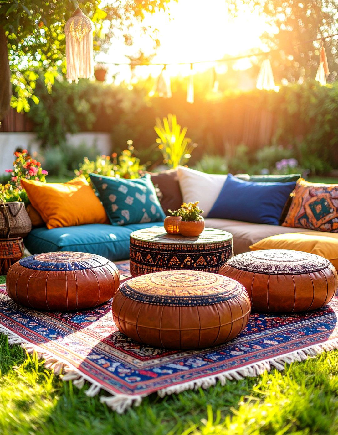 Floor Cushions and Moroccan Poufs for Chill Seating - 20 Hippie Bedroom Ideas