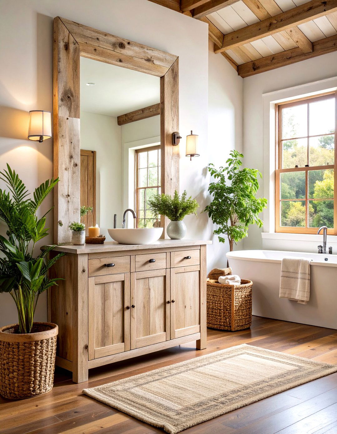 Floor Leaning Farmhouse Bathroom Mirrors - 20 Farmhouse Bathroom Mirrors Ideas