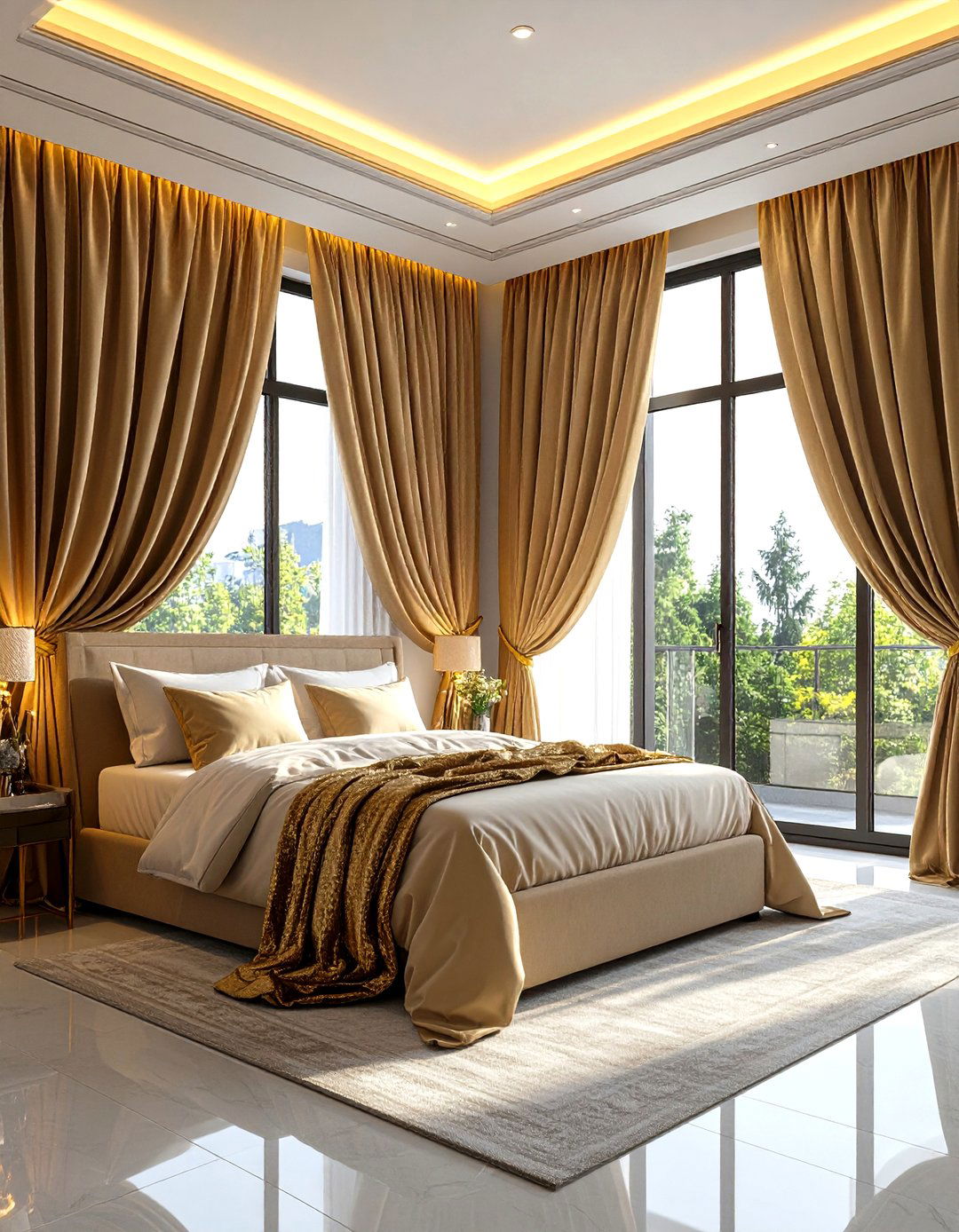 Floor Length Drapery Deepens Glam Interior Design Grandeur - 20 Glam Interior Design Ideas