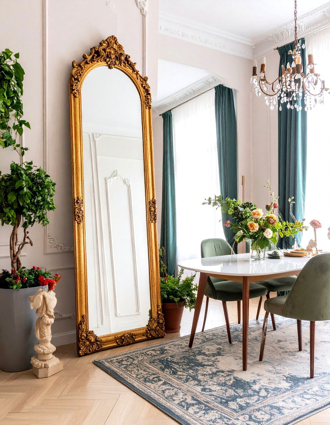 Floor Length Leaning Mirror - 20 Dining Room Mirror Ideas