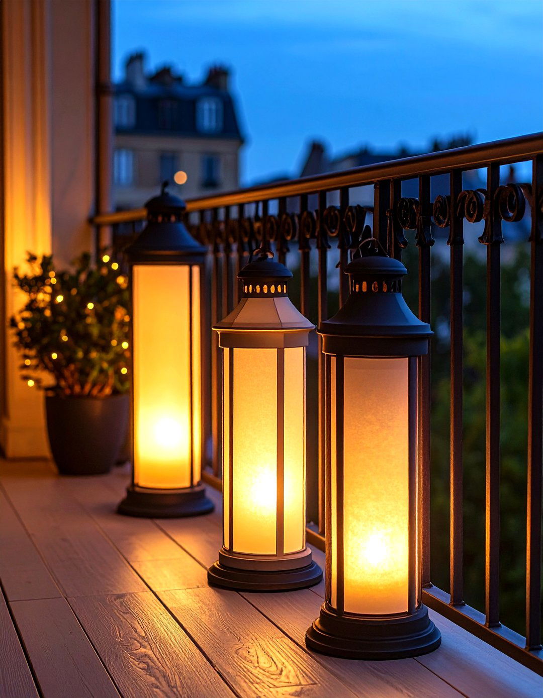 Floor Level Lanterns for Evening Glow - 20 French Balcony Ideas