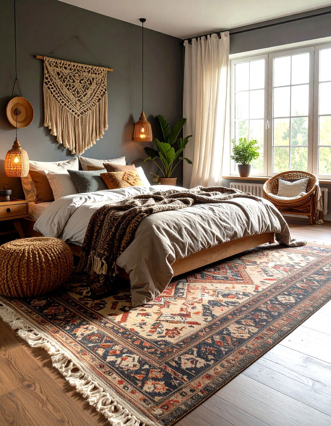 Floor Seating Nook Grounds the Bedroom - 20 Dark Boho Bedroom Ideas