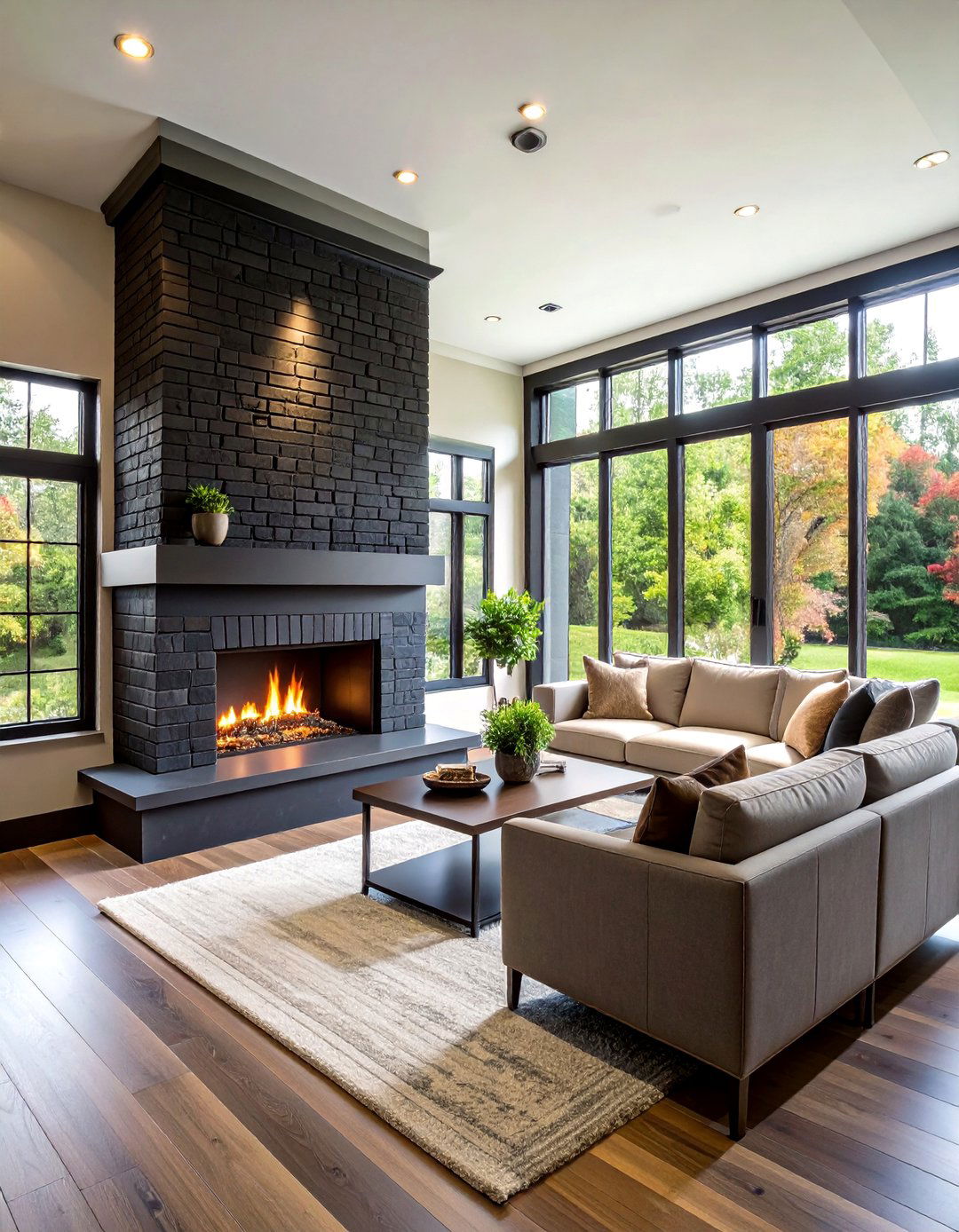 Floor to Ceiling Black Brick Fireplace Statement - 20 Black Brick Fireplace Ideas
