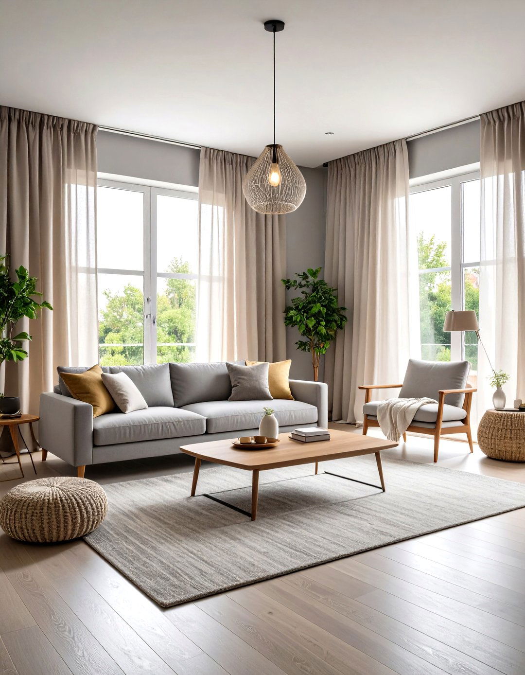 Floor to Ceiling Curtains to Enhance Height - 20 Grey Living Room With Dark Wood Floors