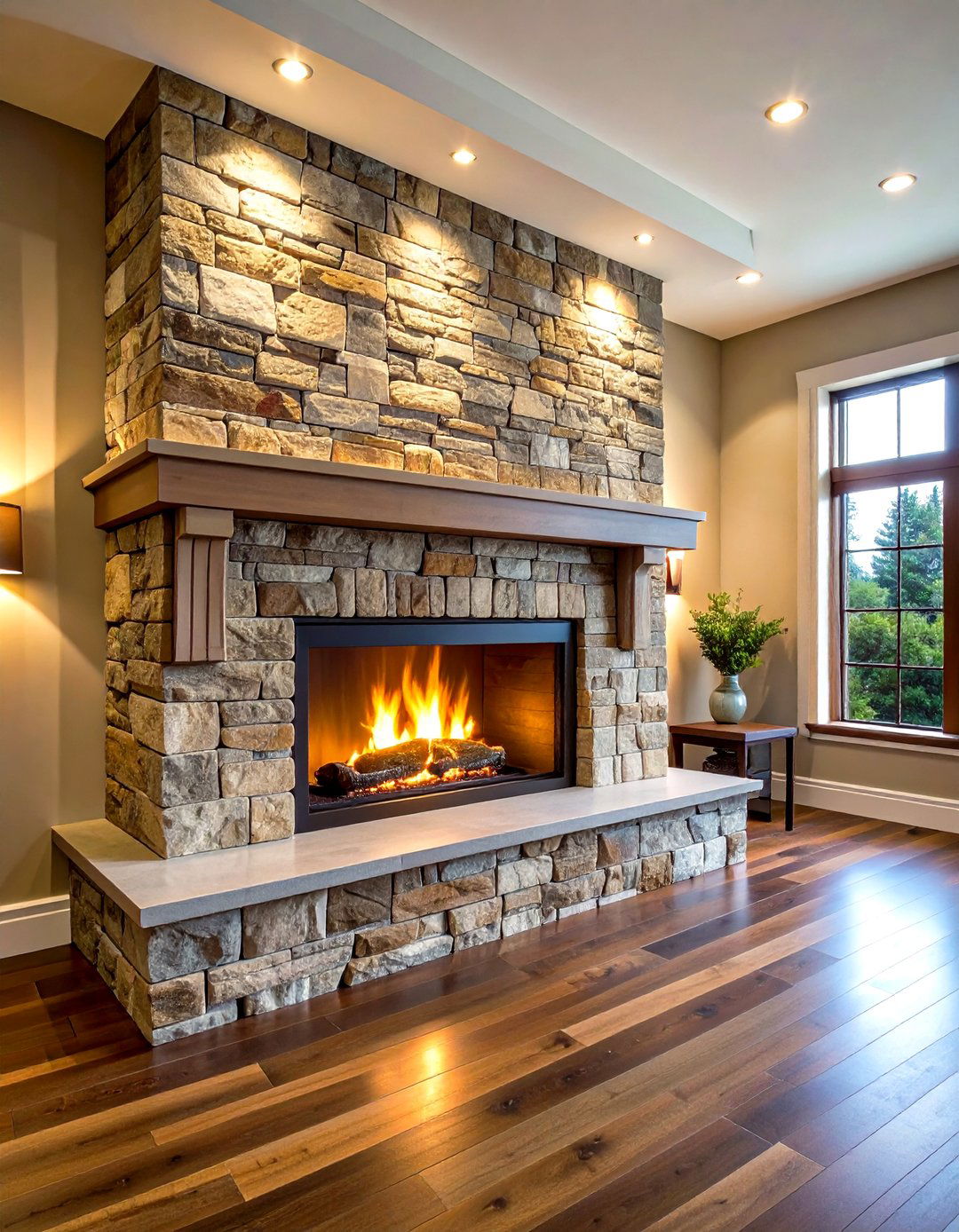 Floor to Ceiling Faux Stone Fireplace Wall - 20 Faux Stone Fireplace Ideas