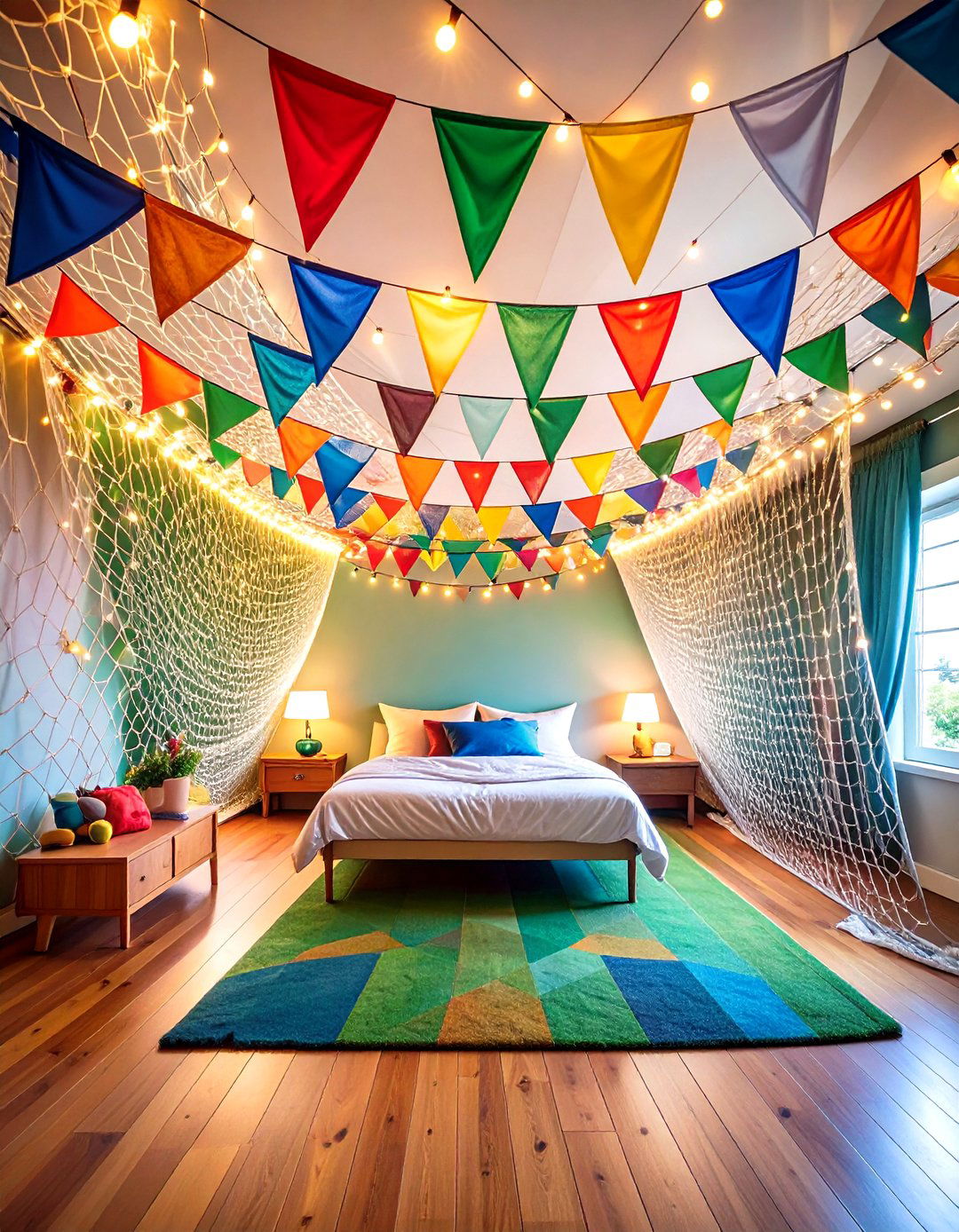 Floor to Ceiling Netting Decor - 20 Soccer Themed Bedroom Ideas