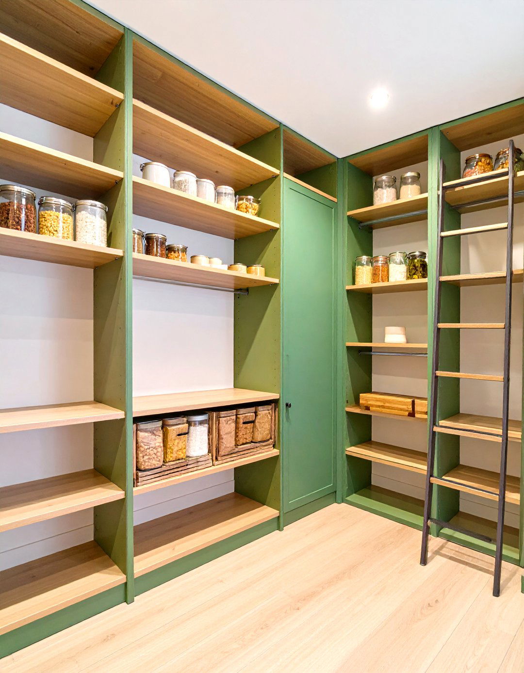 Floor to Ceiling Open Pantry with Library Ladder - 20 Open Pantry Ideas