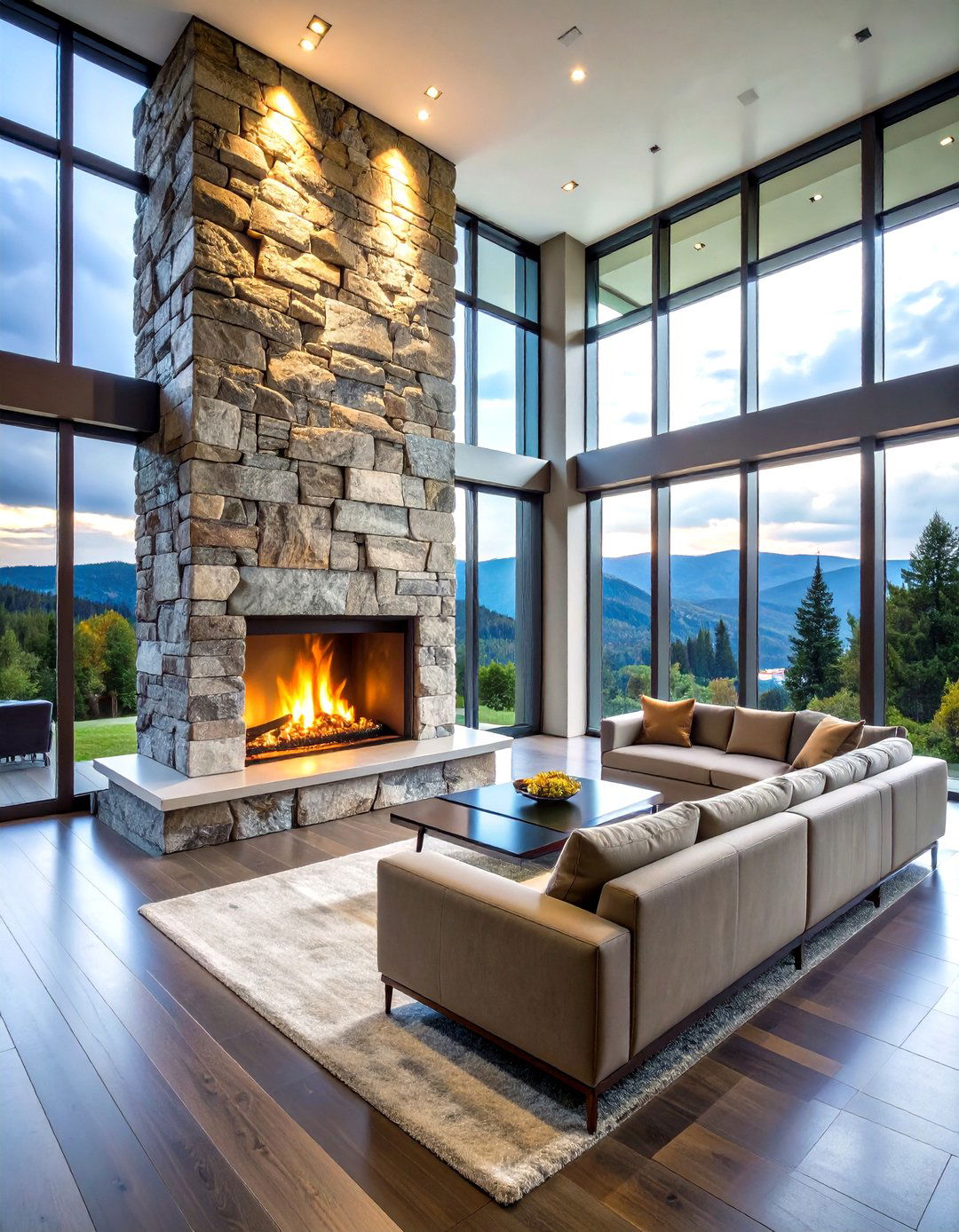 Floor to Ceiling Stone Fireplace - 20 Sunroom With Fireplace Ideas