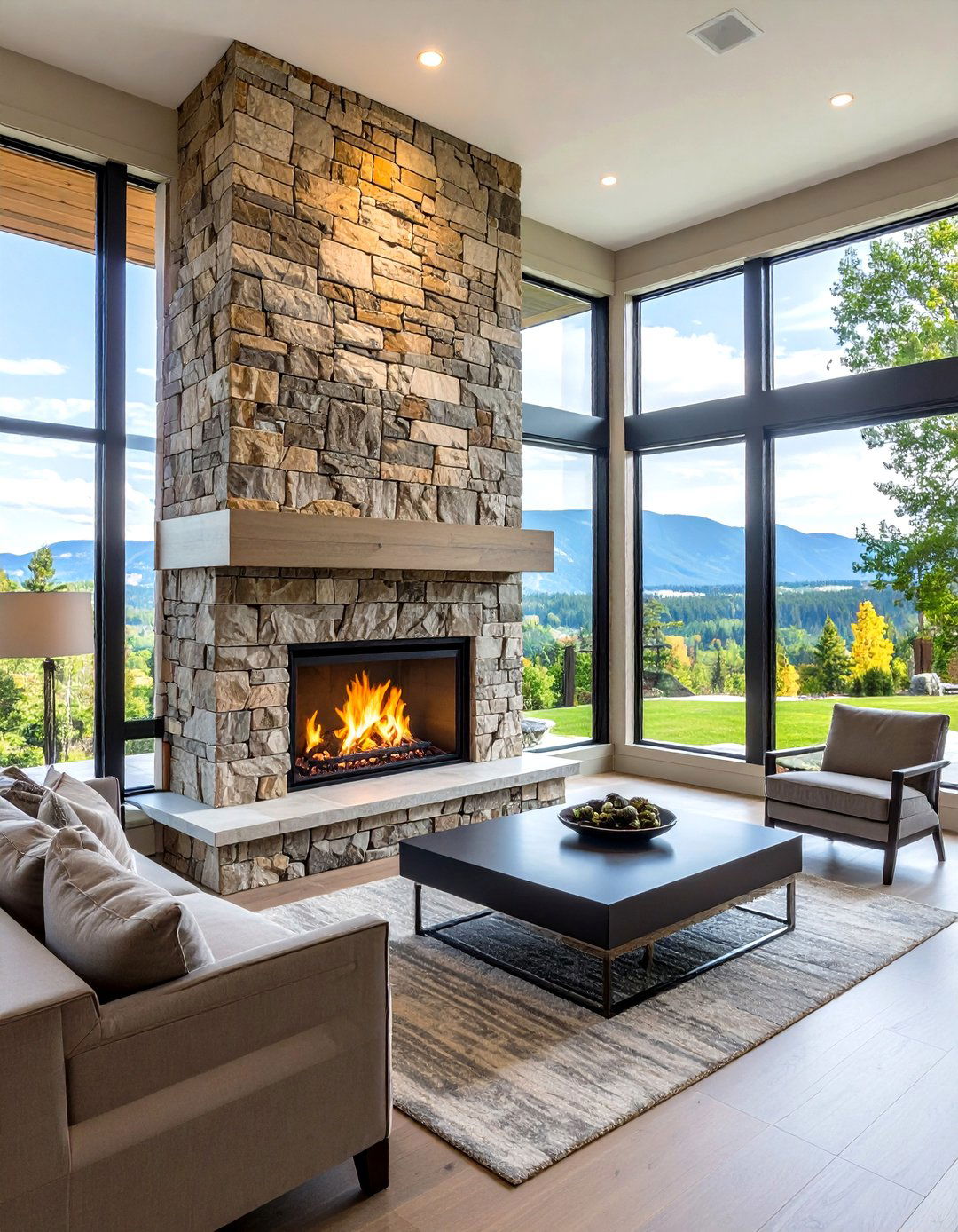 Floor to Ceiling Stone Fireplace - 20 Fireplace Ideas
