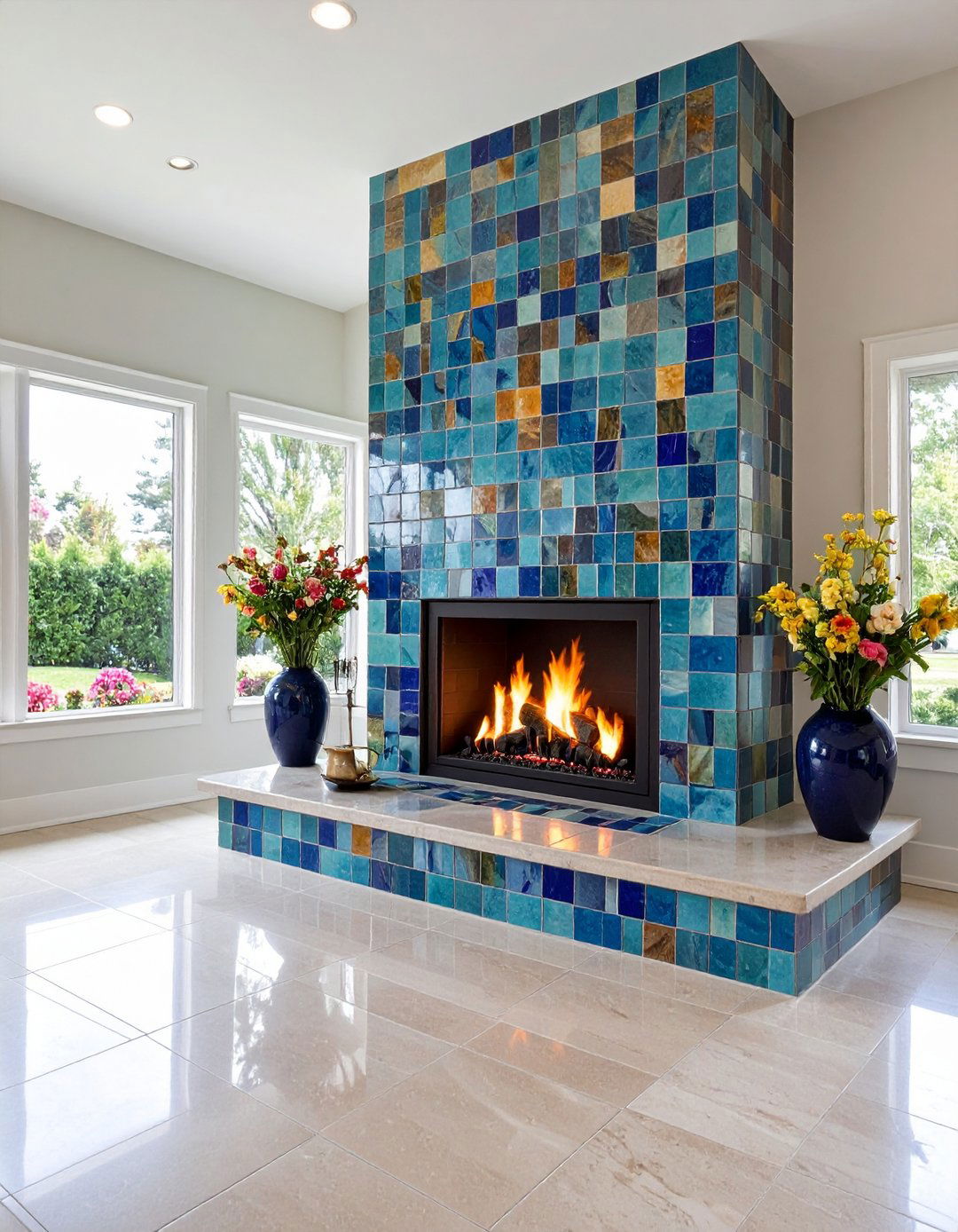 Floor to Ceiling Tile Gas Fireplace - 20 Gas Fireplace Ideas