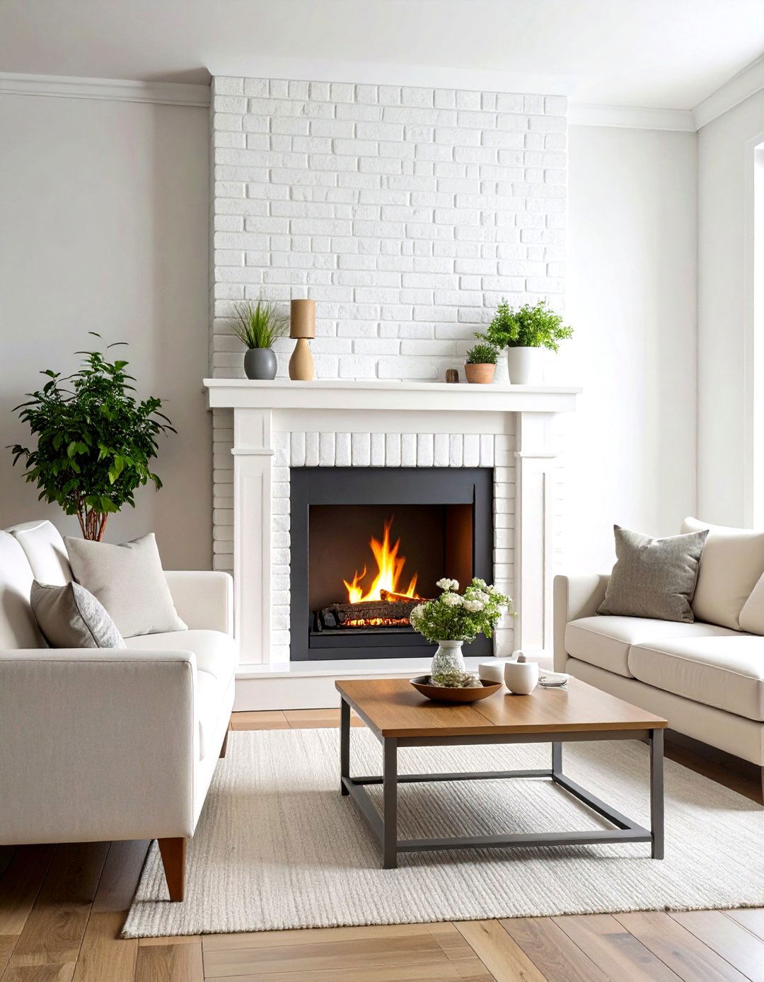Floor to Ceiling White Brick Fireplace Statement Wall - 20 White Brick Fireplace Ideas