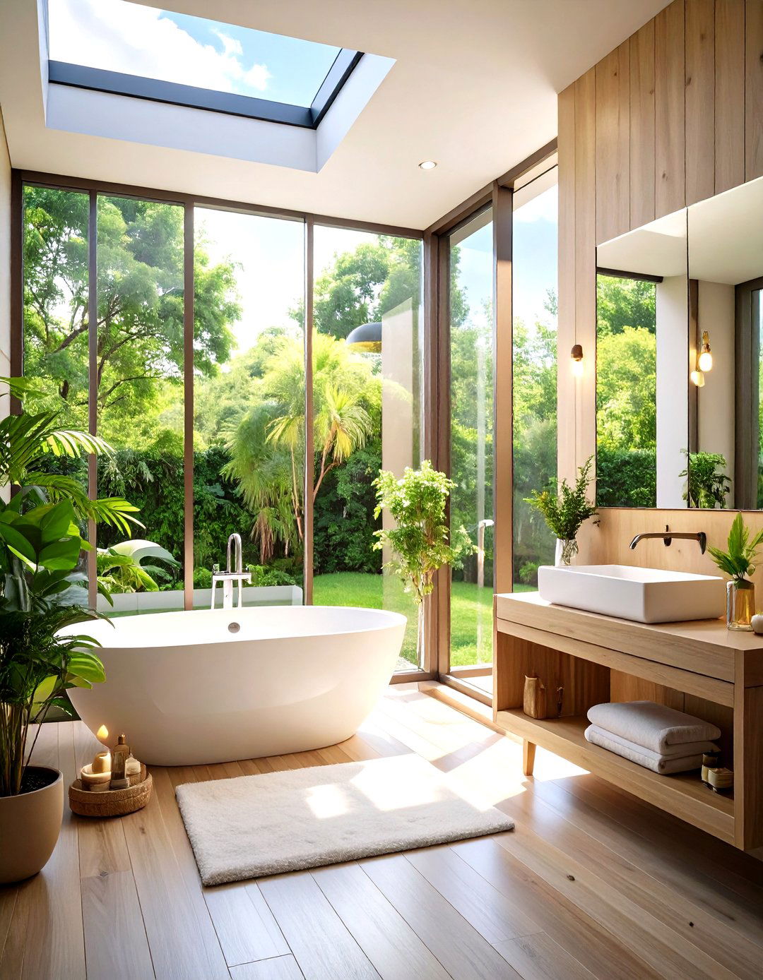 Floor to Ceiling Window or Glass Wall Connects Bathroom to Nature - 20 Earthy Bathroom Ideas