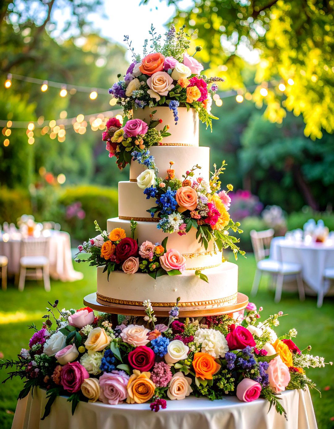 Floral Cascade Wedding Cake with Natural Movement - 20 Wedding Cake Ideas