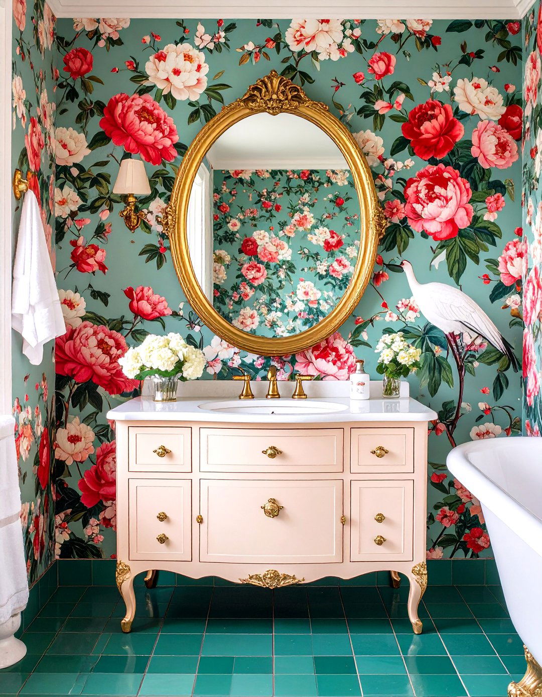 Floral Chinoiserie Maximalist Bathroom - 20 Maximalist Bathroom Design Ideas