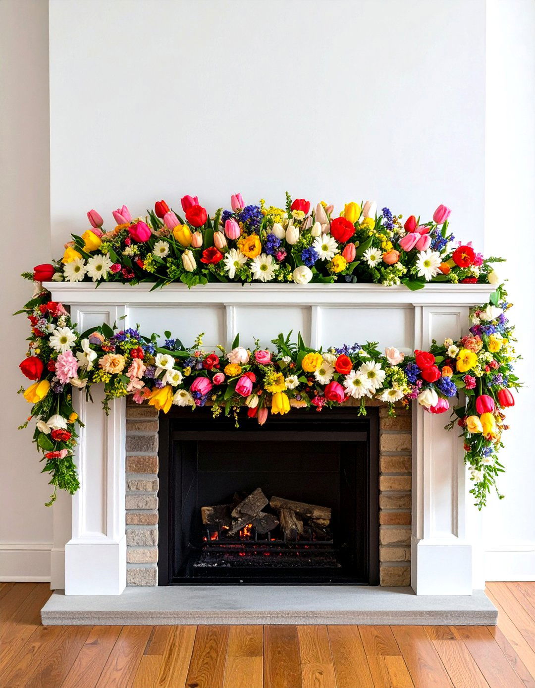 Floral Garland Display - 20 Spring Mantel Decor Ideas