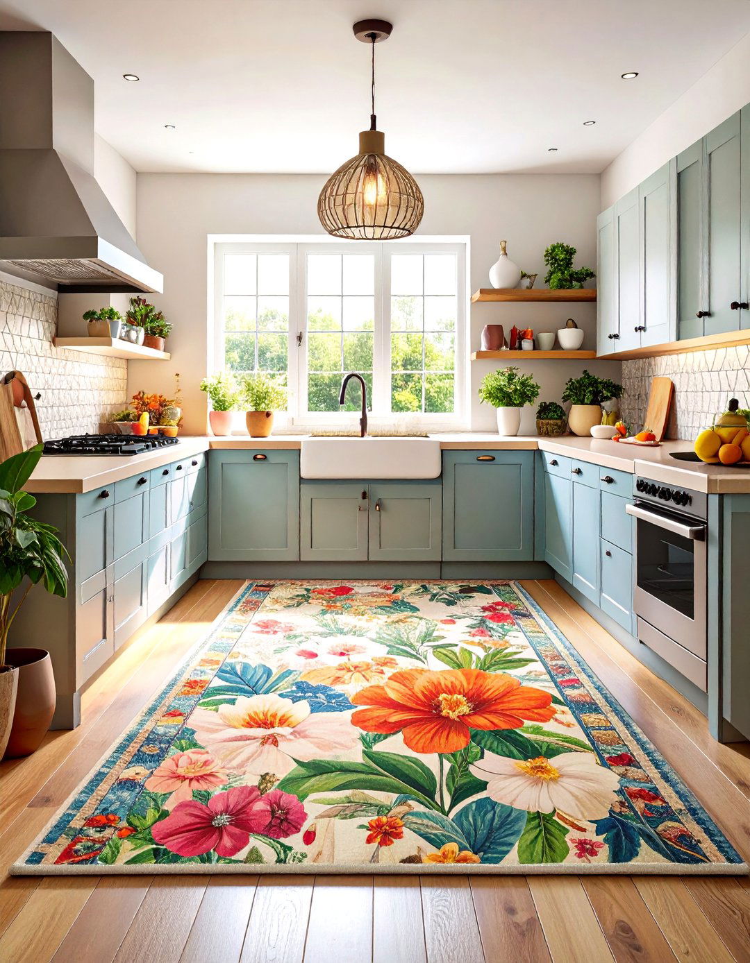 Floral Kitchen Rug with Botanical Patterns - 20 Kitchen Rug Ideas