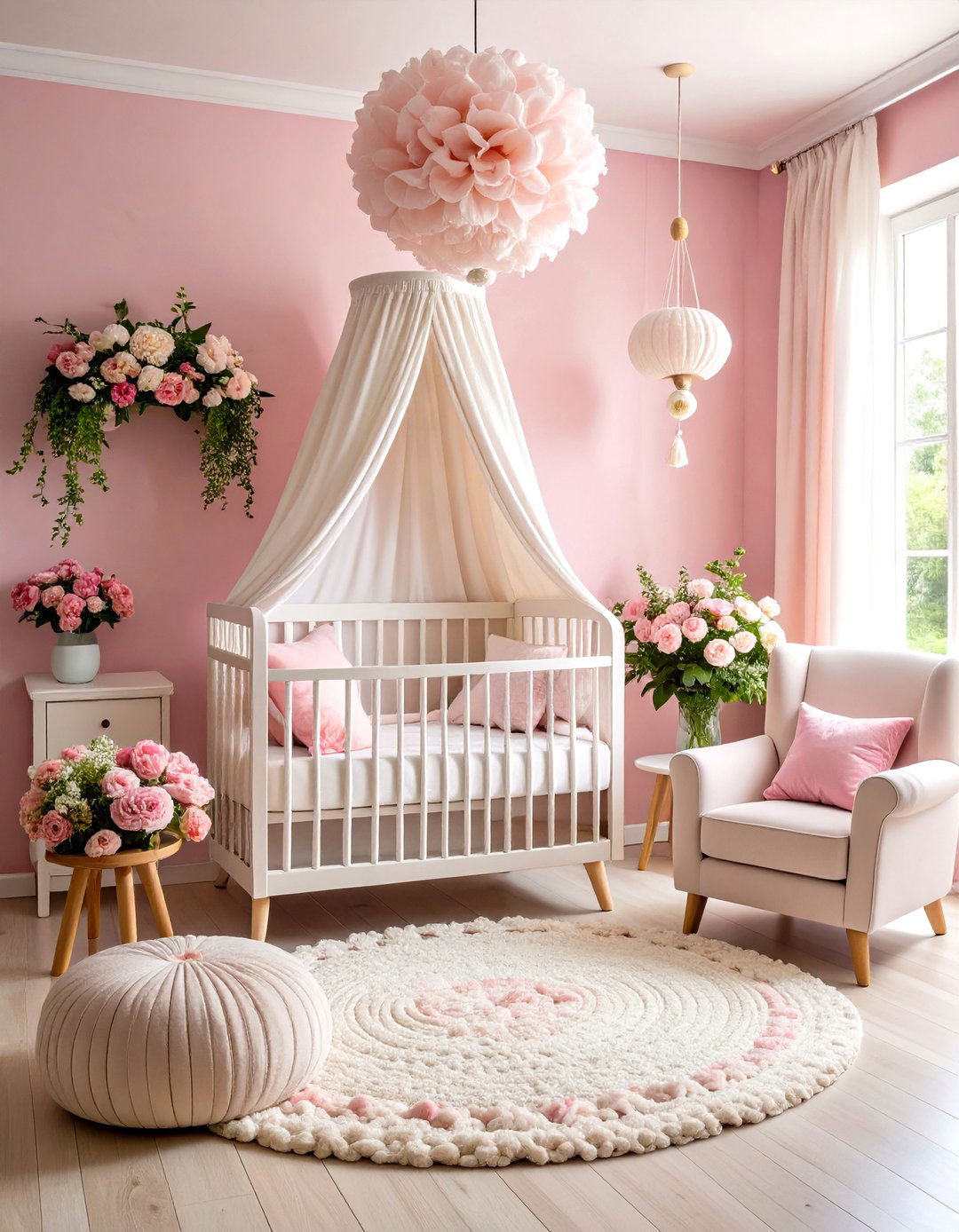Floral Pink Nursery with Garden Romance - 20 Pink Nursery Ideas