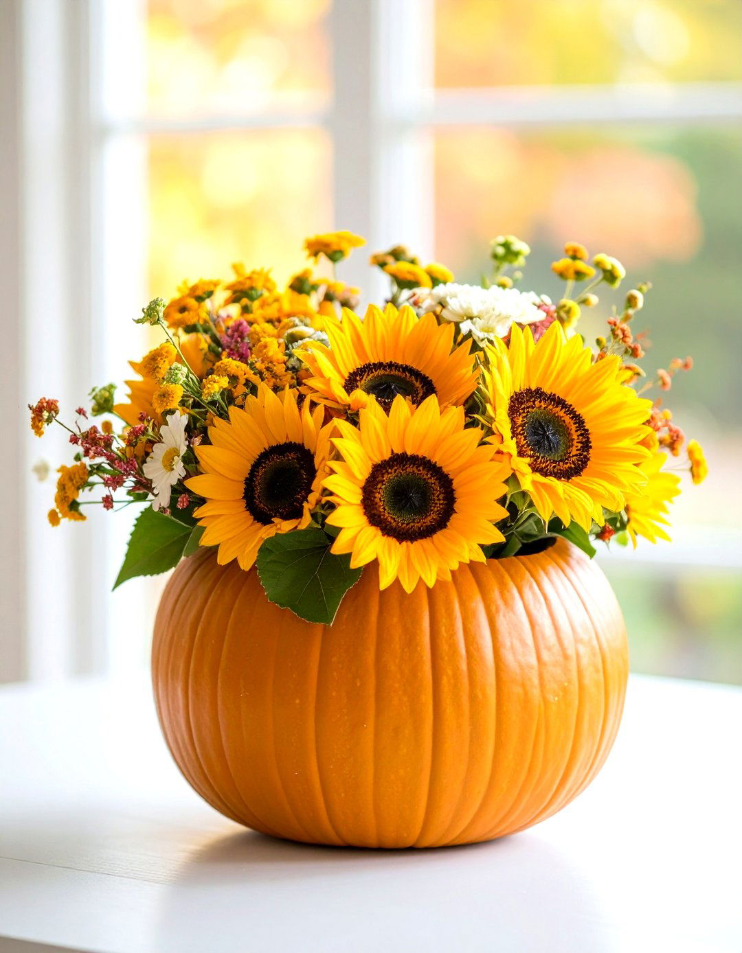 Floral Pumpkin Vase - 20 Thanksgiving Centerpiece Ideas