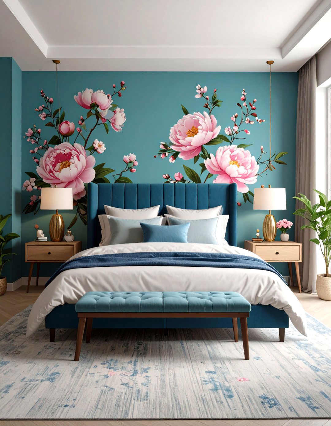 Floral Wall Mural Romantic Bedroom Idea - 20 romantic bedroom ideas