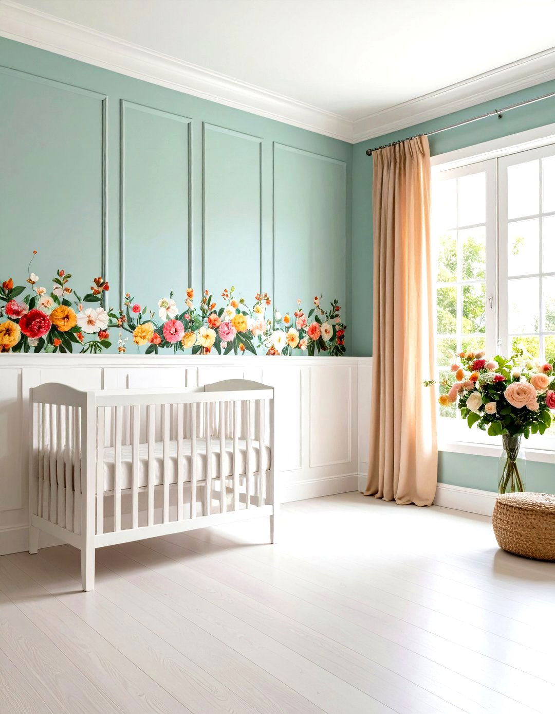 Floral Wallpaper Above Chair Rail - 20 Wainscoting Nursery Ideas