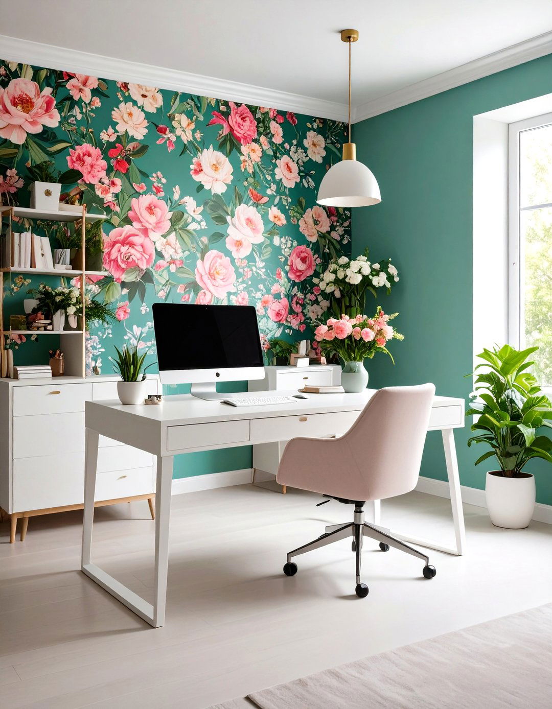 Floral Wallpaper Accent Home Office - 20 Home Office Ideas for Her