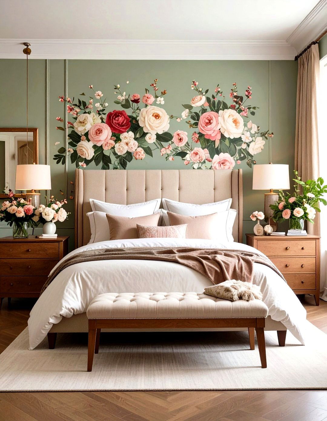 Floral Wallpaper Accent Wall - 20 Vintage Bedroom Ideas