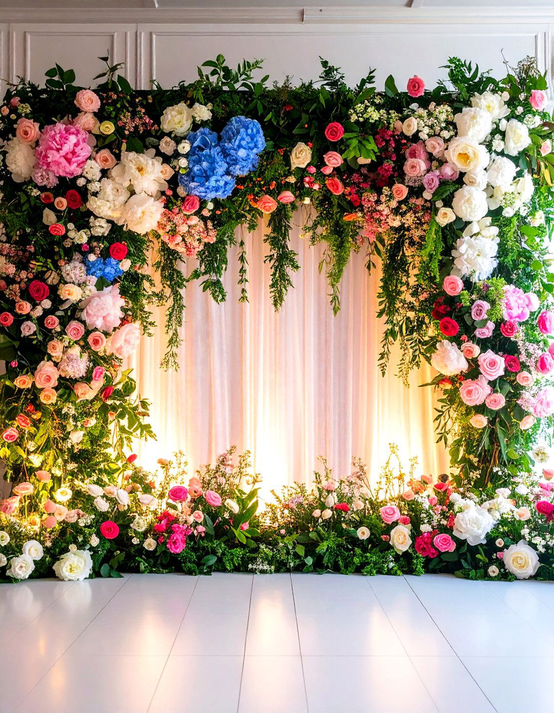 Floral Wedding Backdrop Wall with Lush Garden Blooms - 20 Wedding Backdrop Ideas