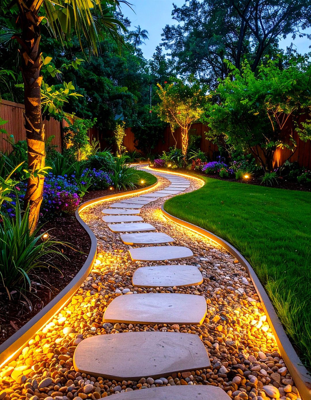 Florida Backyard Coastal Inspired Shell Path and Accent Lighting - 20 Florida Backyard Ideas