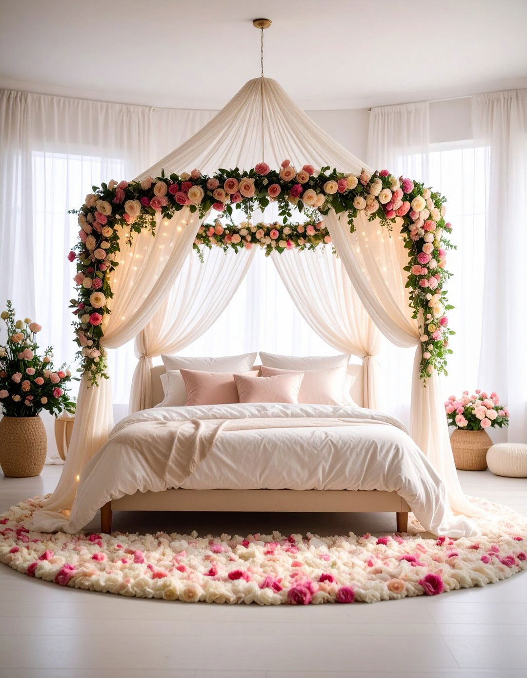 Flower Garland Canopy Softens Sleeping Spaces in a Fairy themed Bedroom - 20 Fairy-themed Bedroom Ideas