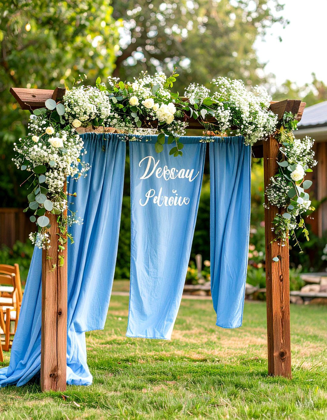 Flowing Fabric Banner Wedding Welcome Sign with Botanical Cascades - 20 Wedding Welcome Sign Ideas