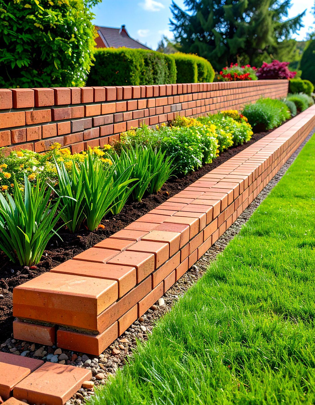 Flush Brick Mowing Strip Edging - 20 Brick Edging Ideas