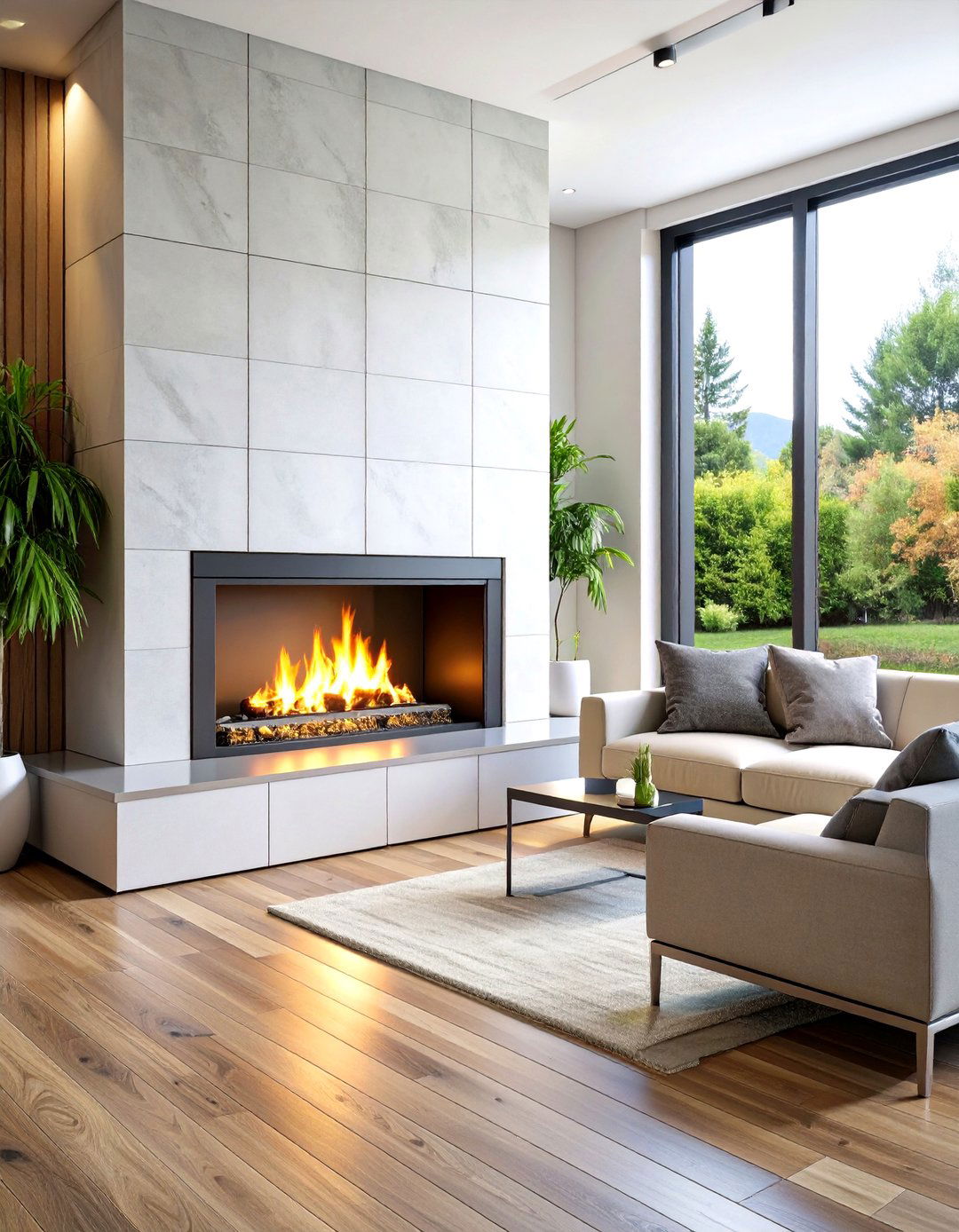 Flush Minimalist Hearth with Linear Gas Fireplace - 20 Fireplace Hearth Ideas