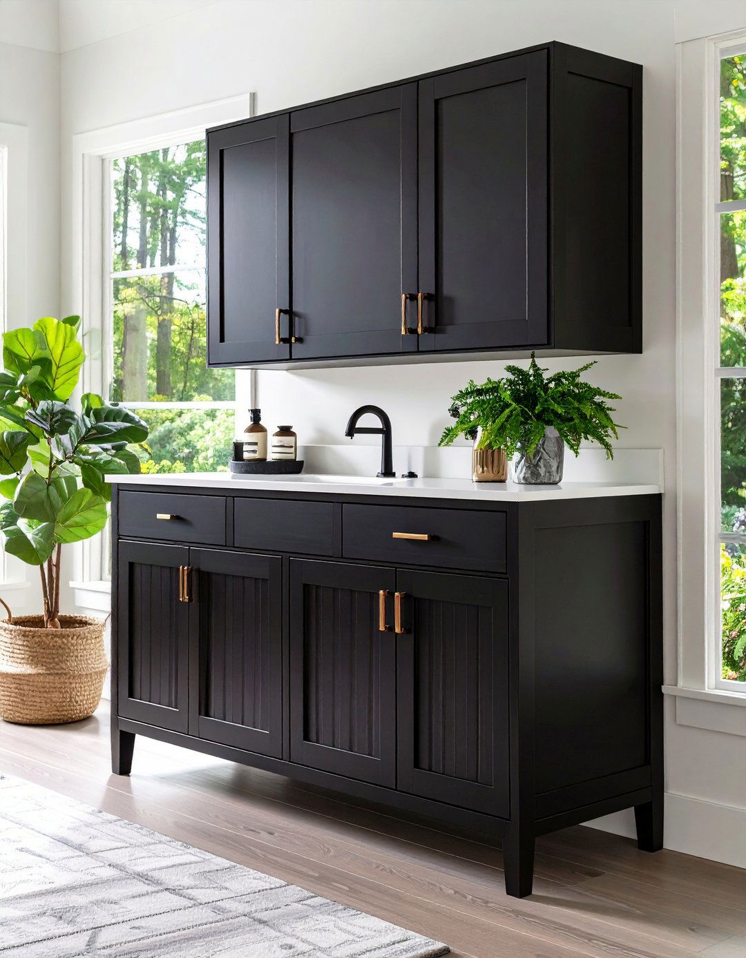 Fluted Front Black Vanity Adds Subtle Texture - 20 Black Vanity Bathroom Ideas