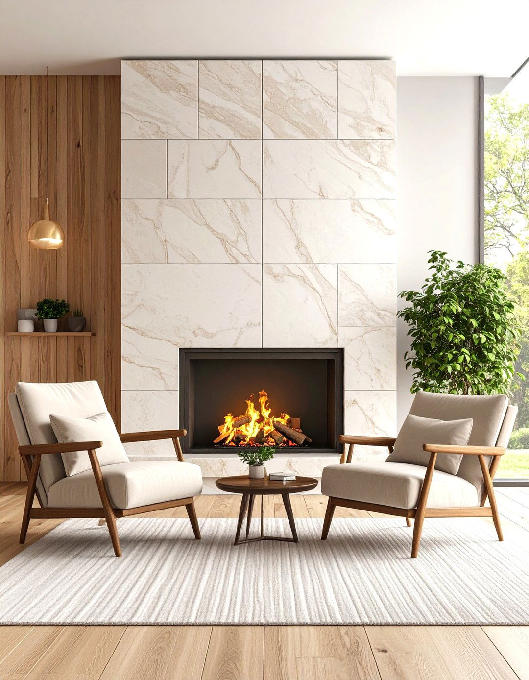 Fluted Marble Textured Mantel - 20 Marble Fireplace Ideas
