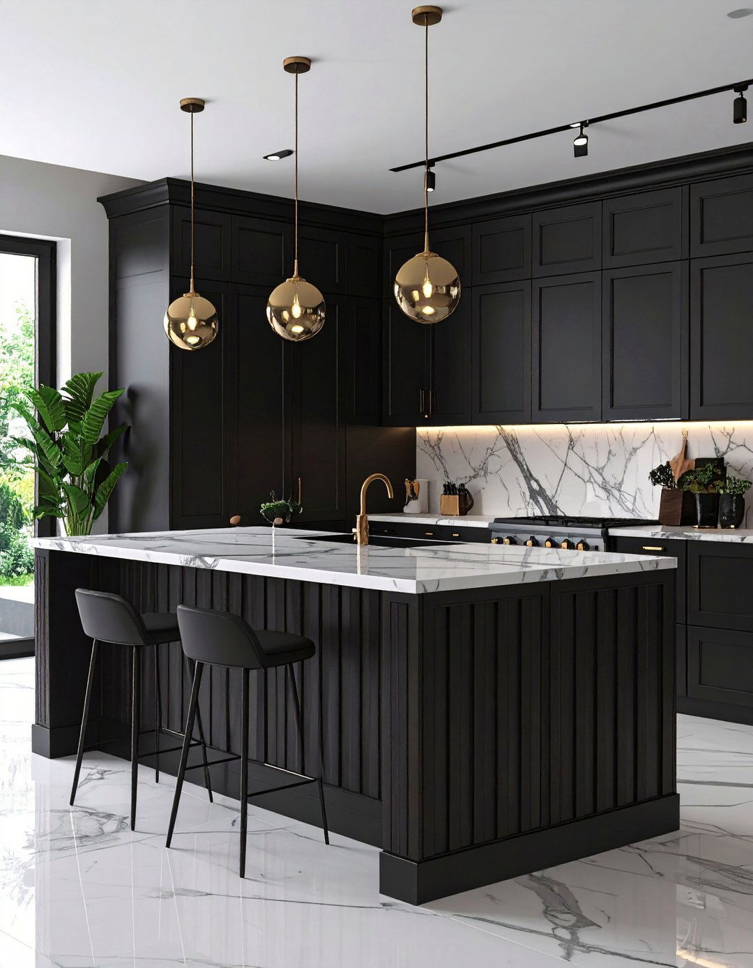 Fluted Panel Black Island Adds Subtle Texture - 20 Black Kitchen Islands
