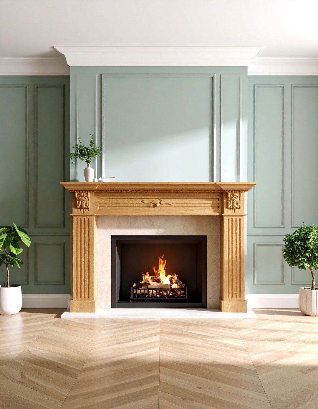 Fluted Wood Mantel with Contemporary Texture - 20 Wood Mantel Ideas