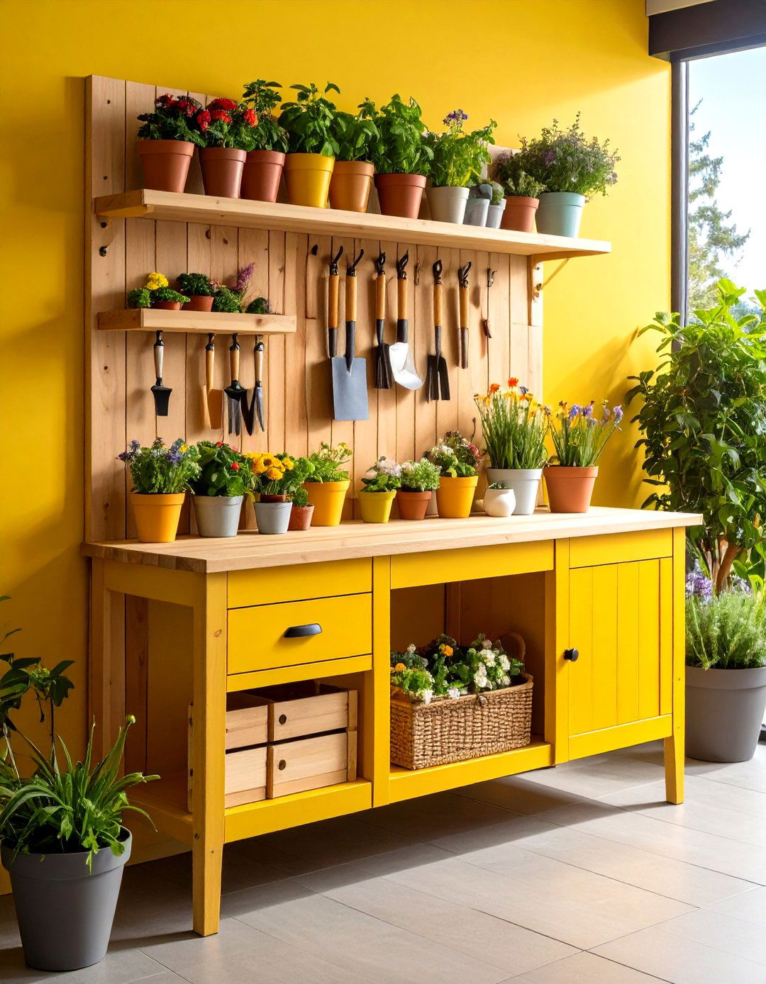 Fold Down Potting Bench Saves Space in a Small Garden - 20 Modern Small Garden Ideas