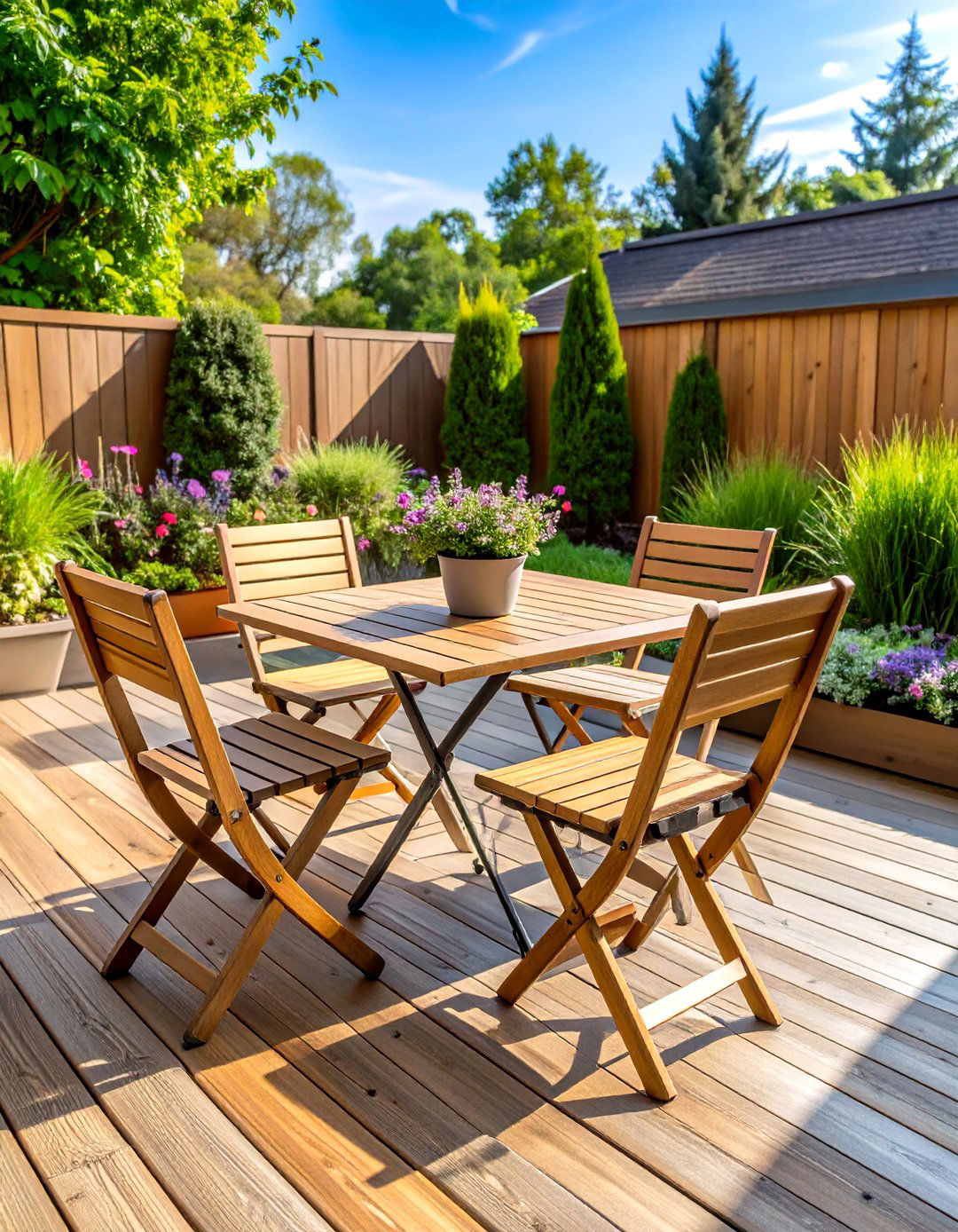 Folding Bistro Set Maximizes Small Deck Footprints - 20 Deck Furniture Ideas