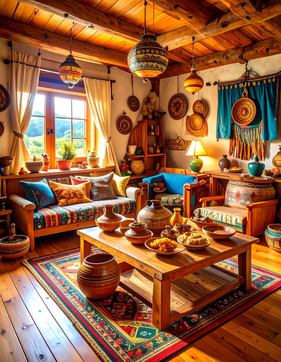 Folk Art Primitive Living Room with Handcrafted Details - 20 Primitive Living Room Ideas