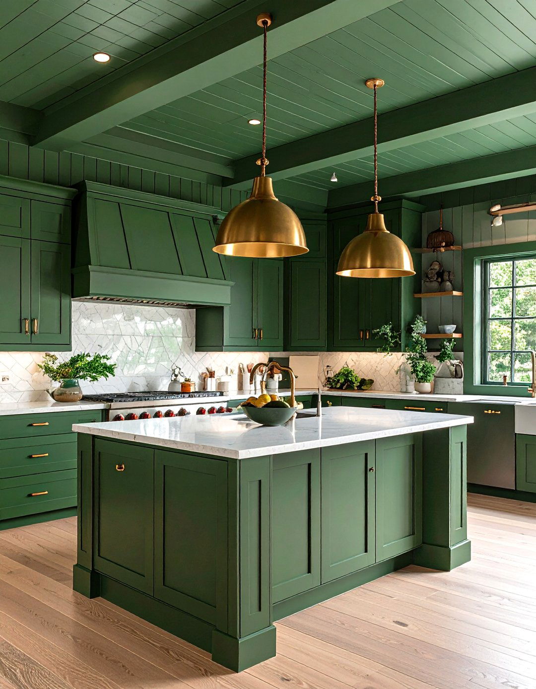 Forest Green Beadboard Adds Kitchen Warmth - 20 Green Ceiling Ideas