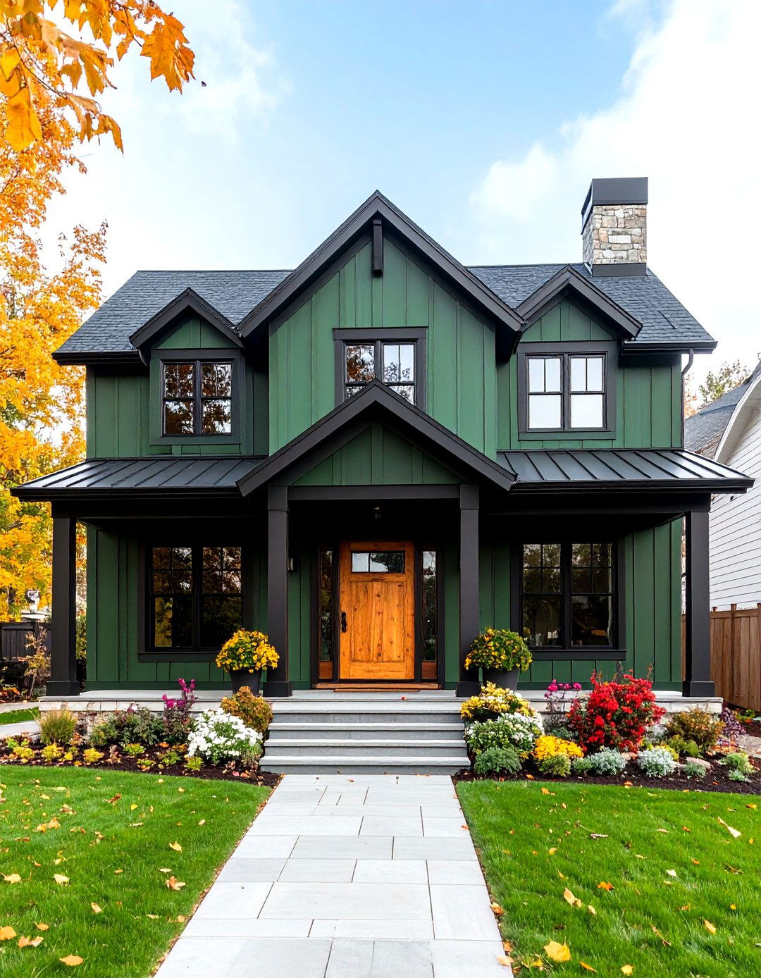 Forest Green Board and Batten Makes Modern Farmhouse Sing - 20 Green House Exterior With Black Trim