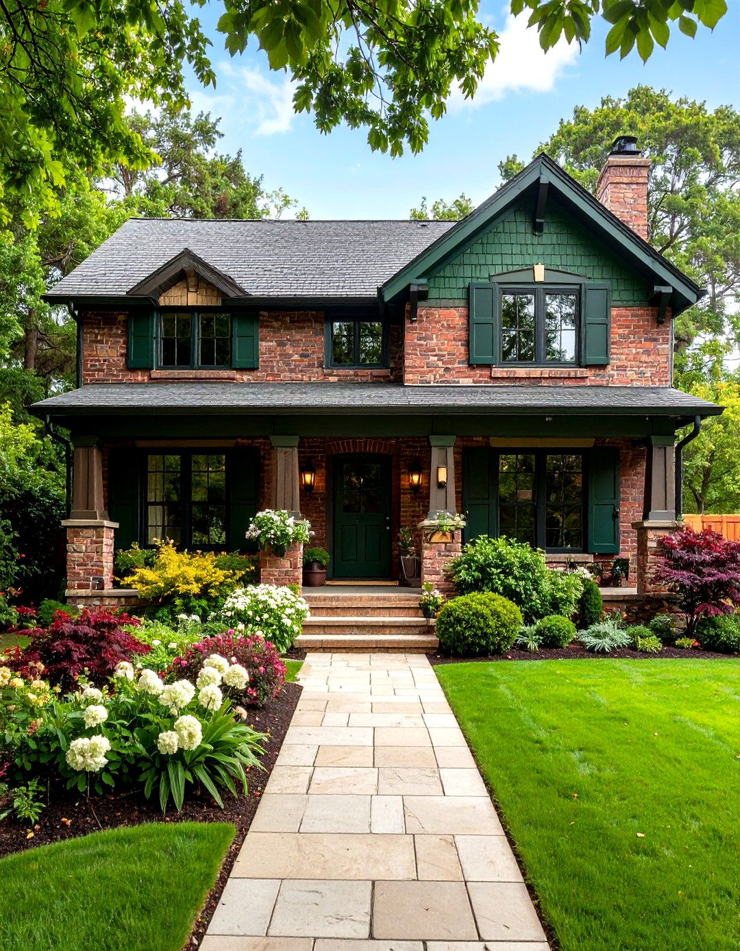 Forest Green Brick Exterior Drama - 20 Green Brick Exterior Home Ideas